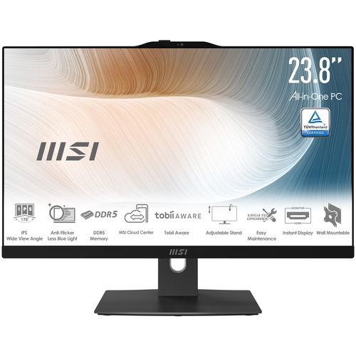 MSI MODERN AM242TP 1M-1227EU ALL IN ONE 23.8 FULL HD TOUCH SCREEN INTEL CORE 5 120U RAM 8GB-SSD 512GB NVMe-INTEL GRAPHICS-WI-FI 6E + GIGABIT LAN-WEB CAM-WIN 11 PROF NERO